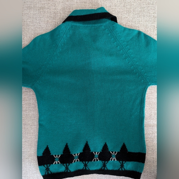 Vintage 1960's teal and black lambswool cardigan - Picture 3 of 4